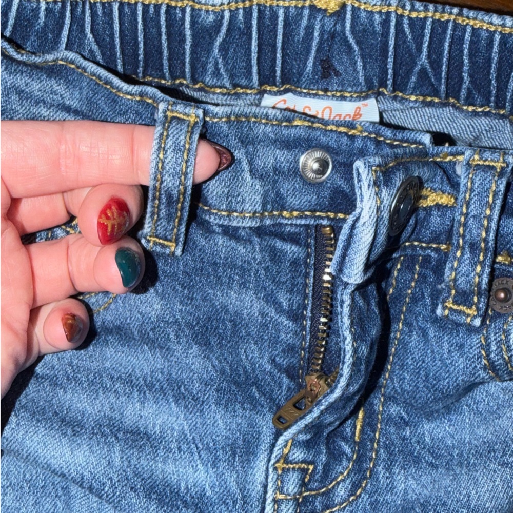 Cat & Jack Girl’s Elastic Waist High Rise Straight Dark Wash Blue Denim Jeans 4 - Picture 6 of 7